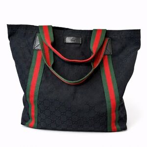 Gucci Black Sherry Line Large Canvas Tote Handbag